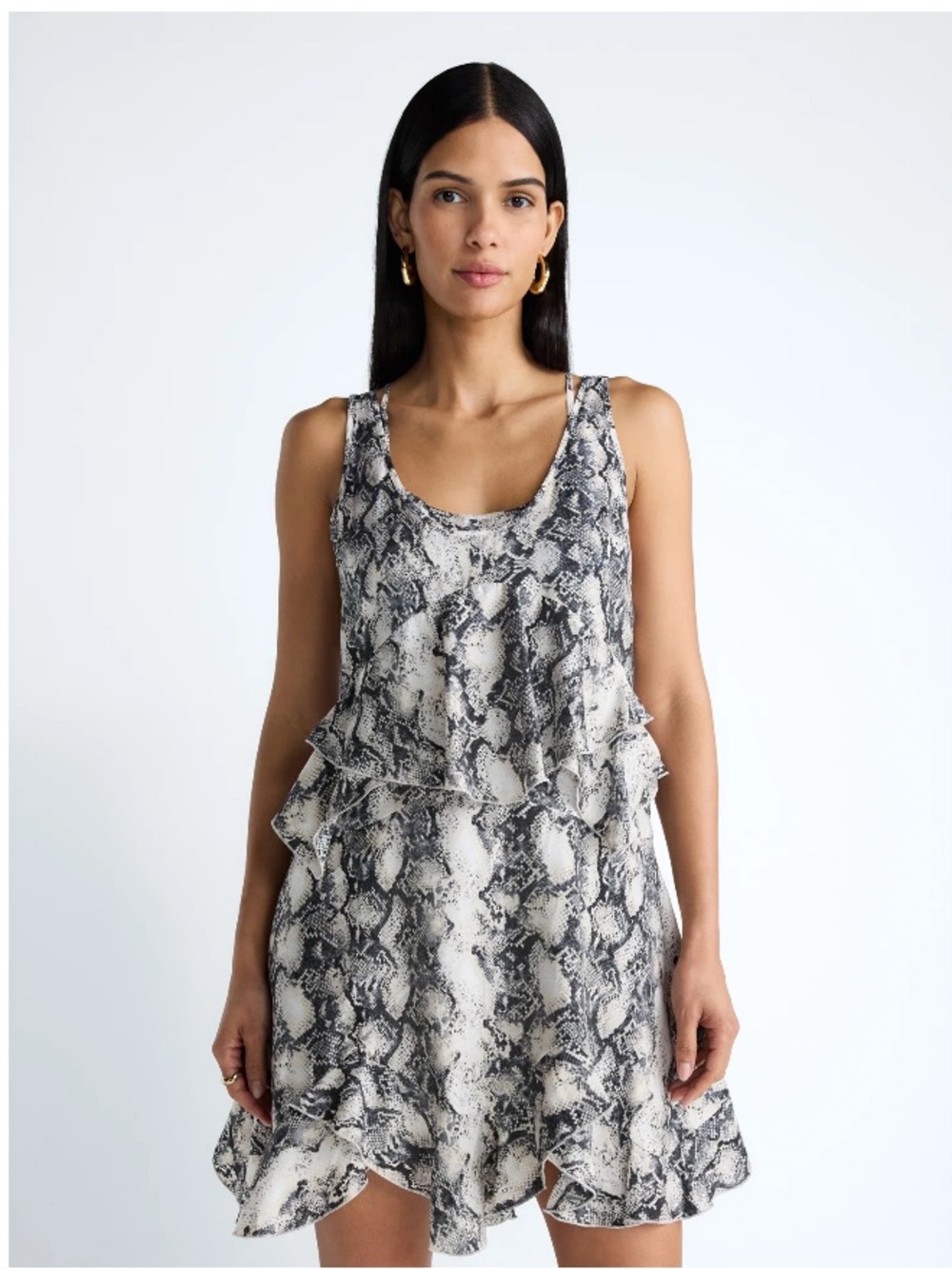Devil Wears Prada Scoop Collection Womens Mini Ruffle Tank Dress-Snakeskin Print